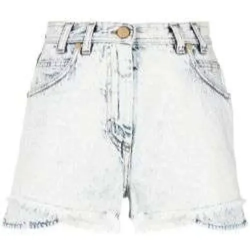 Layered Denim Shorts with High Waist and Frayed Edge , female, Sizes: 2XS - Balmain - Modalova