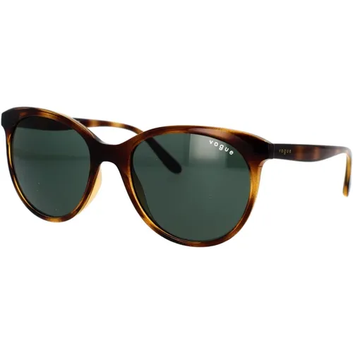 Dark Havana Sunglasses with Green Lenses , female, Sizes: 53 MM - Vogue - Modalova