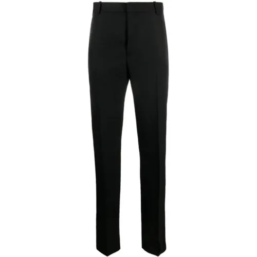 Satin Trimmed Wool Skinny Trousers , male, Sizes: L - alexander mcqueen - Modalova