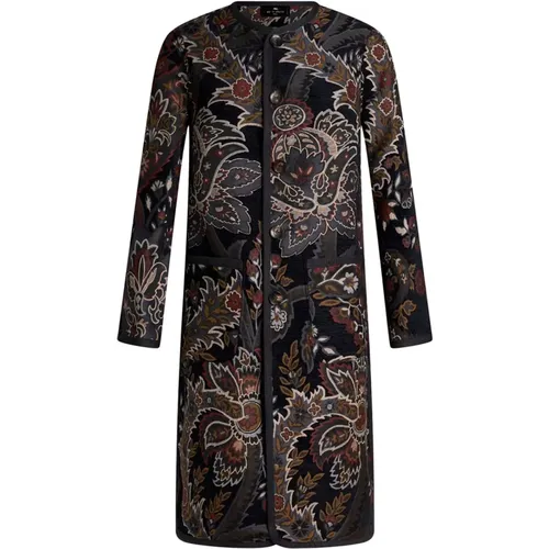 Blue Floral Jacquard Chenille Reversible Coat , female, Sizes: M, L, S - ETRO - Modalova