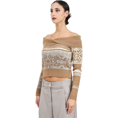 Ethnischer Stil Crop Pullover Beige , Damen, Größe: M - Akep - Modalova