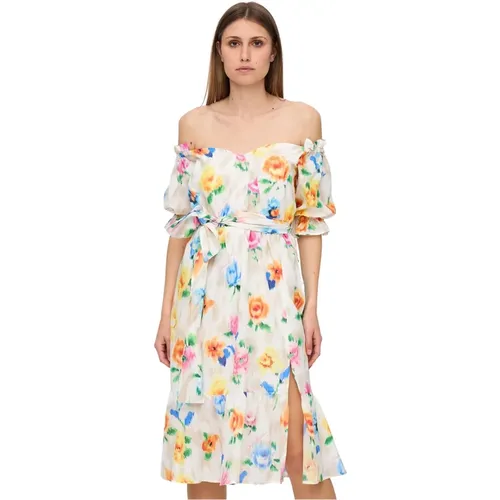 Vibrant Summer Midi Dress with Ruffled Sleeves , female, Sizes: S - Moschino - Modalova