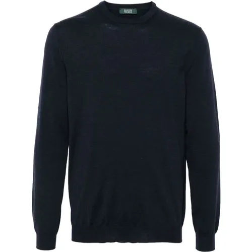 Blauer Wollmischung Crew Neck Pullover , Herren, Größe: 3XL - Zanone - Modalova