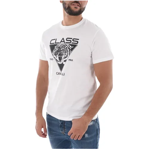 Weißes Logo Print T-Shirt , Herren, Größe: XL - Cavalli Class - Modalova