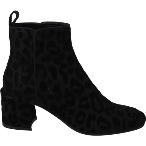 Schwarze Leopard Reißverschluss Stiefeletten - Dolce & Gabbana - Modalova