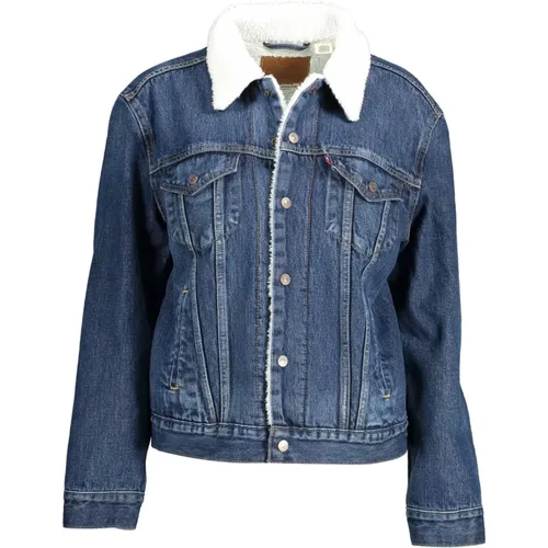 Levi's, Blaue Denimjacke mit Pelz und Logo , Damen, Größe: S - Levis - Modalova