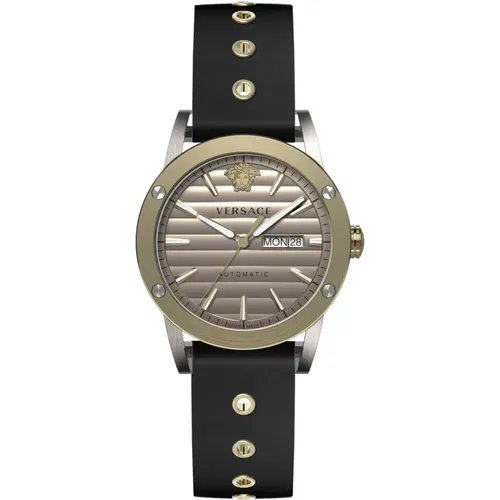 Theros Automatic Watch Black Leather , male, Sizes: ONE SIZE - Versace - Modalova