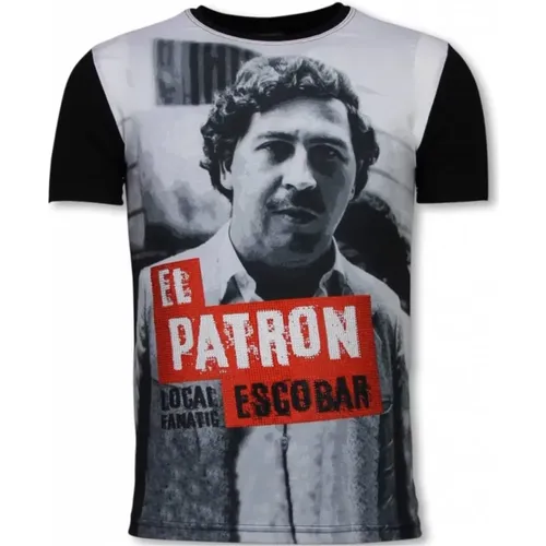 El Patron Escobar Rhinestone - Herren T-Shirt - 11-6255Z , Herren, Größe: S - Local Fanatic - Modalova