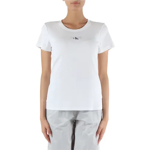 Stretch Baumwoll-Ripp-T-Shirt , Damen, Größe: L - Calvin Klein Jeans - Modalova