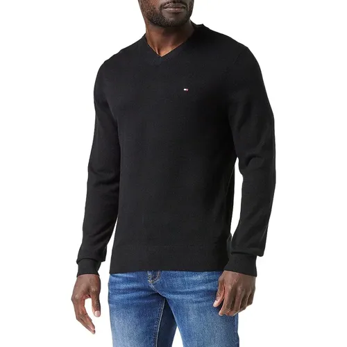 Organischer Baumwoll-Kaschmir V-Ausschnitt Pullover , Herren, Größe: M - Tommy Hilfiger - Modalova