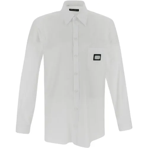 Weißes Langarm-Baumwollhemd , Herren, Größe: L - Dolce & Gabbana - Modalova