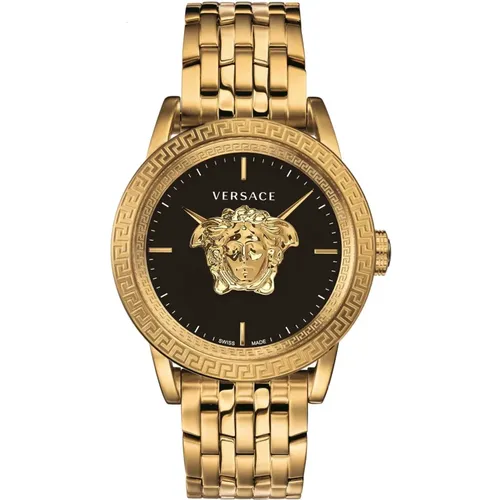Luxus Gold Stahl Uhr Schwarz Zifferblatt - Versace - Modalova