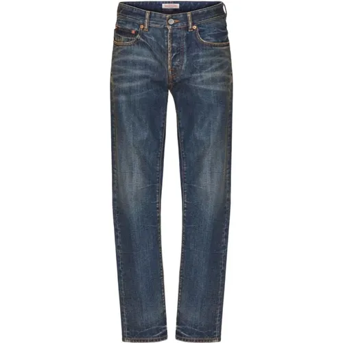 Denim Trousers with Metallic V Detail , male, Sizes: W30, W31, W32 - Valentino Garavani - Modalova