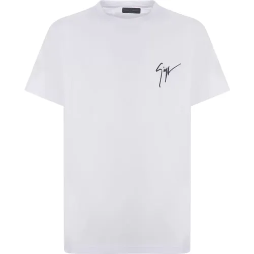 Weiße Baumwoll-T-Shirt mit Besticktem Logo , Herren, Größe: M - giuseppe zanotti - Modalova