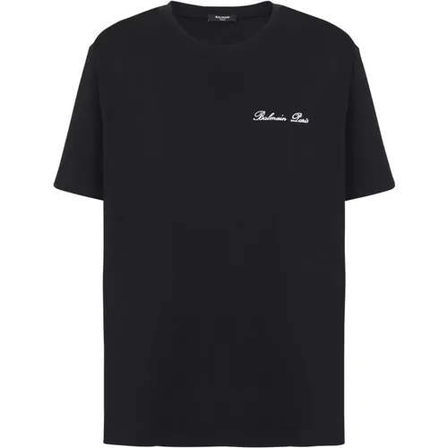 Locker T-Shirt mit Signaturstickerei , Herren, Größe: XS - Balmain - Modalova