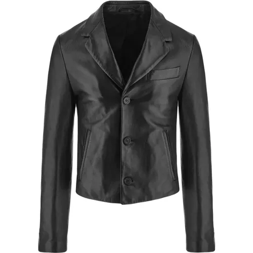Leather Jacket - Slim Cut, Single-Breasted Blazer , male, Sizes: L, M - Salvatore Ferragamo - Modalova