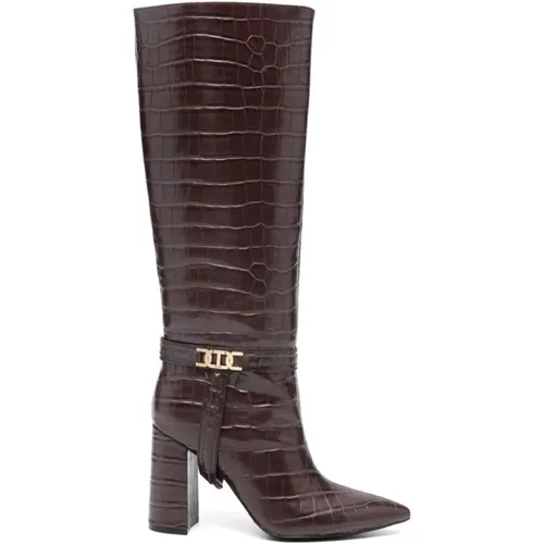 Crocodile-Effect Heeled Boots , female, Sizes: 7 UK, 3 UK, 6 UK, 5 UK - Twinset - Modalova