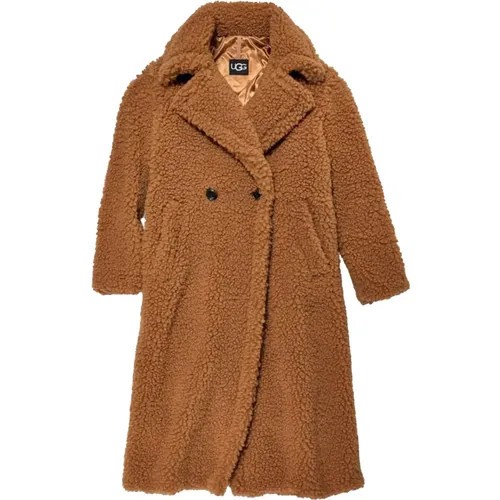 Doppelreihiger Cognac Teddy Mantel , Damen, Größe: S - Ugg - Modalova