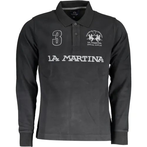 Schwarzes Langarm-Polo mit Stickerei , Herren, Größe: XL - LA MARTINA - Modalova