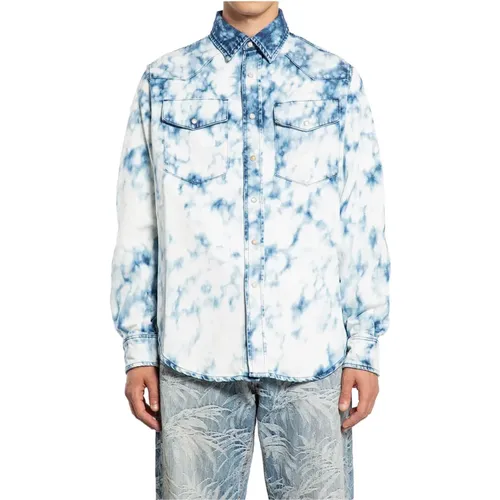 Hellblaue Denim Hemd Bubble Print , Herren, Größe: M - Palm Angels - Modalova