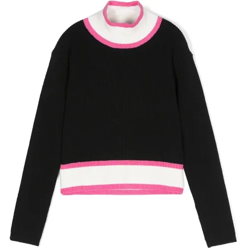 Gerippter Mini Pullover in Schwarz und Fuchsia - Monnalisa - Modalova