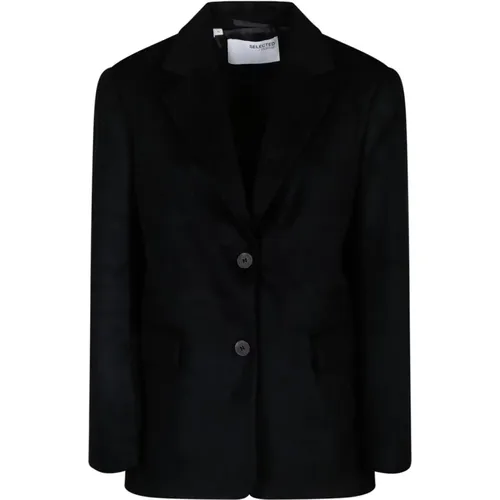 Schwarze Einreiher-Jacke , Damen, Größe: S - Selected Femme - Modalova