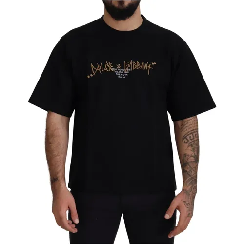 Schwarzes Logo Baumwoll-Crewneck-T-Shirt , Herren, Größe: XS - Dolce & Gabbana - Modalova