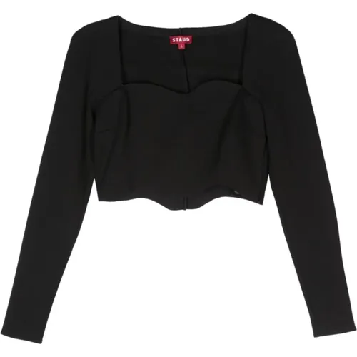 Wave Detail Long Sleeve Crop Top , female, Sizes: S, XS, M - Staud - Modalova