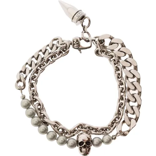 Double-layered Chain Bracelet with Skull Charm , male, Sizes: ONE SIZE - alexander mcqueen - Modalova