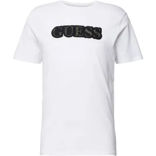 Perlenlogo Baumwoll-T-Shirt - Weiß , Herren, Größe: M - Guess - Modalova