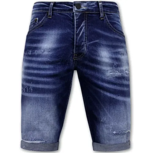 Blaue Zerrissene Shorts Herren Slim Fit -1081- Blau , Herren, Größe: W32 - Local Fanatic - Modalova
