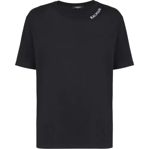 T-Shirt mit Stickerei am Ausschnitt , Herren, Größe: M - Balmain - Modalova