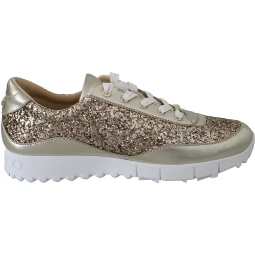 Antique Gold Glitter Leather Sneakers , female, Sizes: 2 UK, 1 1/2 UK - Jimmy Choo - Modalova