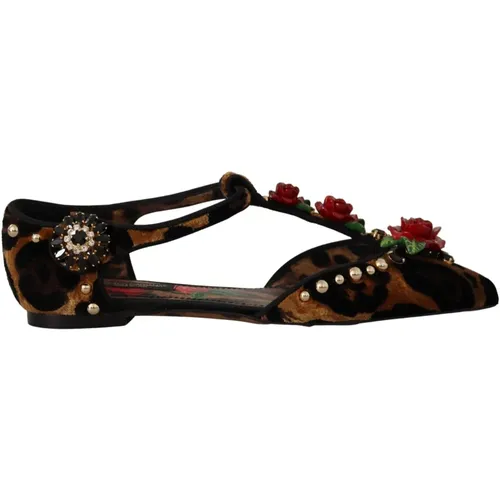 Leopard Blumen T-Riemen Sandalen - Dolce & Gabbana - Modalova