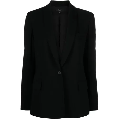 Schwarze Jacke mit Crepe-Textur , Damen, Größe: M - Theory - Modalova