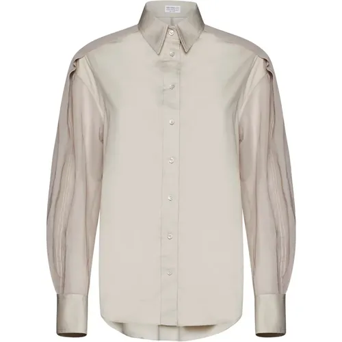 Classic Collar Sheer Raglan Sleeve Shirt , female, Sizes: L, S, M - BRUNELLO CUCINELLI - Modalova