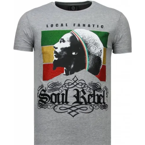 Soul Rebel Bob Rhinestone - Herren T-Shirt - 5778G , Herren, Größe: L - Local Fanatic - Modalova