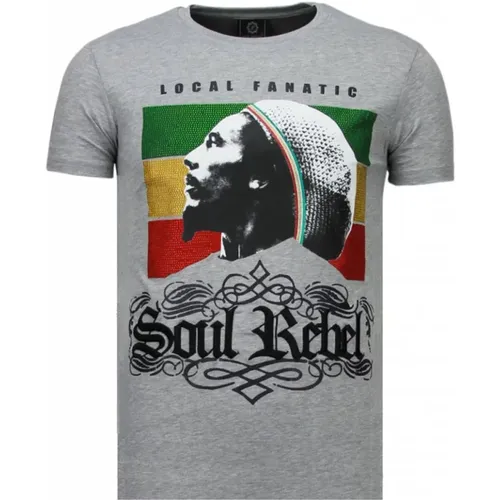 Soul Rebel Bob Rhinestone - Herren T-Shirt - 5778G - Local Fanatic - Modalova