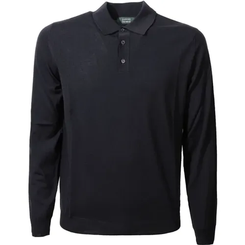 Blauer Langarm-Poloshirt Flexwool - Zanone - Modalova