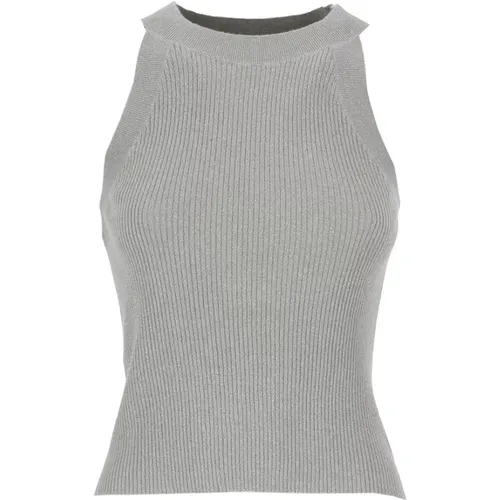 Grey Cashmere and Silk Top with Lurex Details , female, Sizes: M - BRUNELLO CUCINELLI - Modalova