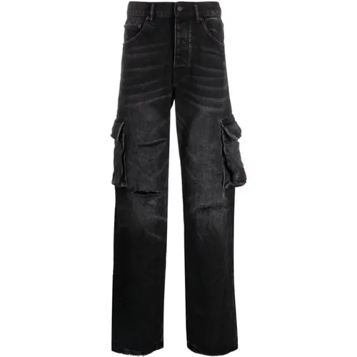 Schwarze Jeans mit Distressed-Effekt und Wide-Leg - Purple Brand - Modalova