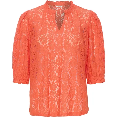 Lace Blouse Hot Coral , female, Sizes: M, XS, L, S - Cream - Modalova