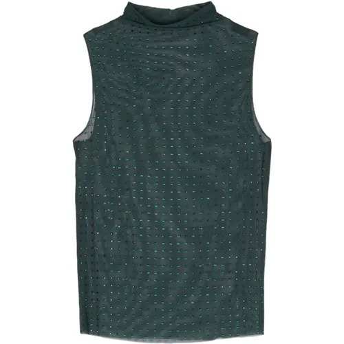 Sheer Mesh Sleeveless Top with Rhinestones , female, Sizes: M, XS, L, S - pinko - Modalova