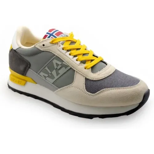 Graue und beige Ledersneaker S4Stab01/Nys , Herren, Größe: 42 EU - Napapijri - Modalova