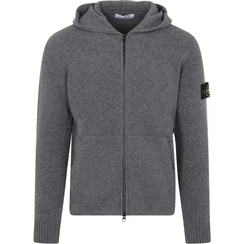 Dark Grey Wool Hooded Sweater , male, Sizes: S - Stone Island - Modalova