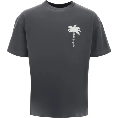 Verwaschenes Palmendruck Baumwoll T-Shirt , Herren, Größe: XL - Palm Angels - Modalova