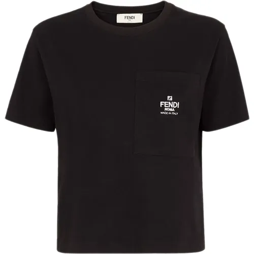 Schwarzes T-Shirt mit kurzen Ärmeln und Roma Logo - Fendi - Modalova