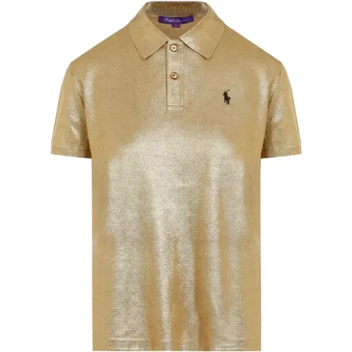 Gold Silk Polo Shirt Metallic Ss24 , female, Sizes: XS, S - Ralph Lauren - Modalova