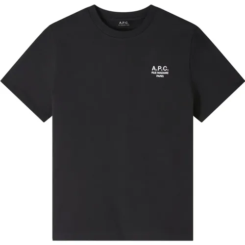 Schwarzes Unisex-T-Shirt mit geradem Schnitt und weißer Stickerei , Herren, Größe: M - A.P.C. - Modalova