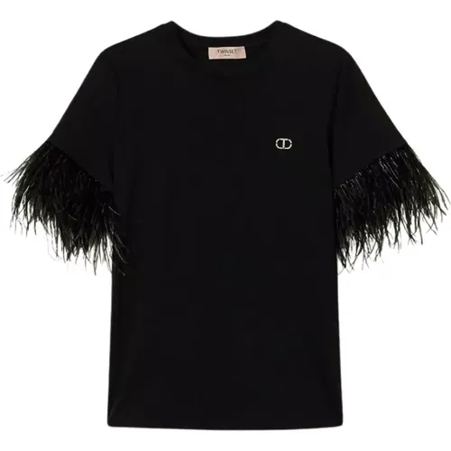 Logo Oval Feder T-Shirt , Damen, Größe: M - Twinset - Modalova